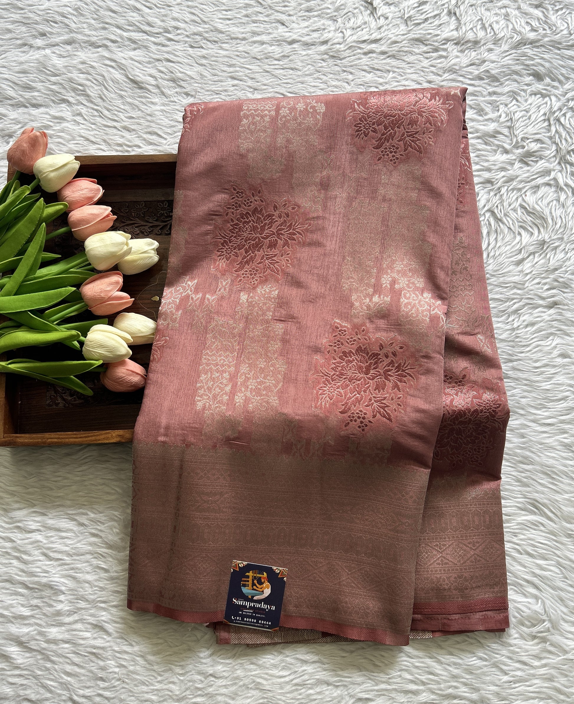 Semi Georgette Saree Pink Colored Complemented with a Zari Border. - Sampradaya Designer Studio