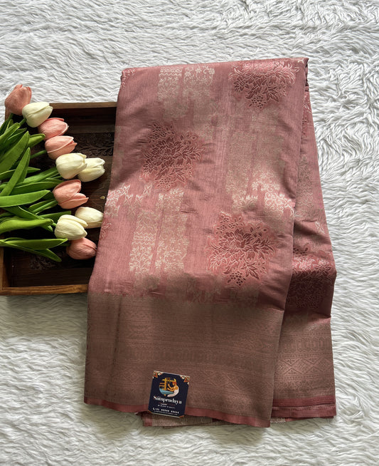 Semi Georgette Saree Pink Colored Complemented with a Zari Border. - Sampradaya Designer Studio