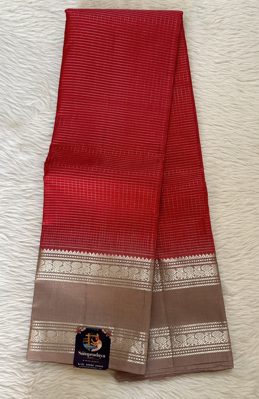 Kanjivaram Festive Silk Saree Red colored Saree complemented with a Light Gray Color Kanchi Gap Border. - Sampradaya Designer Studio