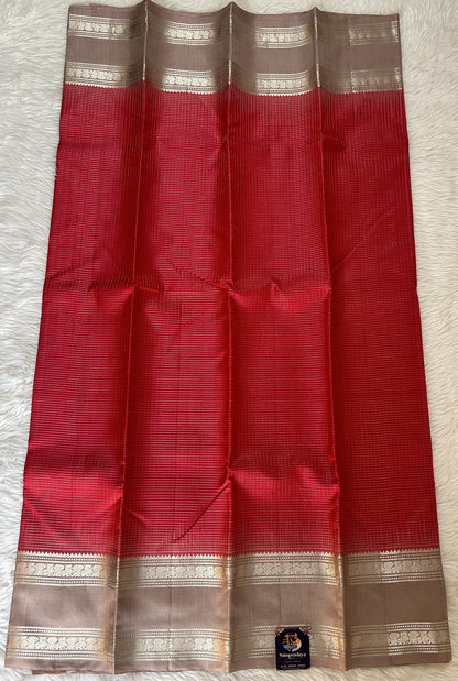 Kanjivaram Festive Silk Saree Red colored Saree complemented with a Light Gray Color Kanchi Gap Border. - Sampradaya Designer Studio