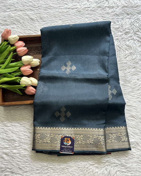 Viscose Georgette Saree Navy Blue Colored Complemented with a Zari Border. - Sampradaya Designer Studio