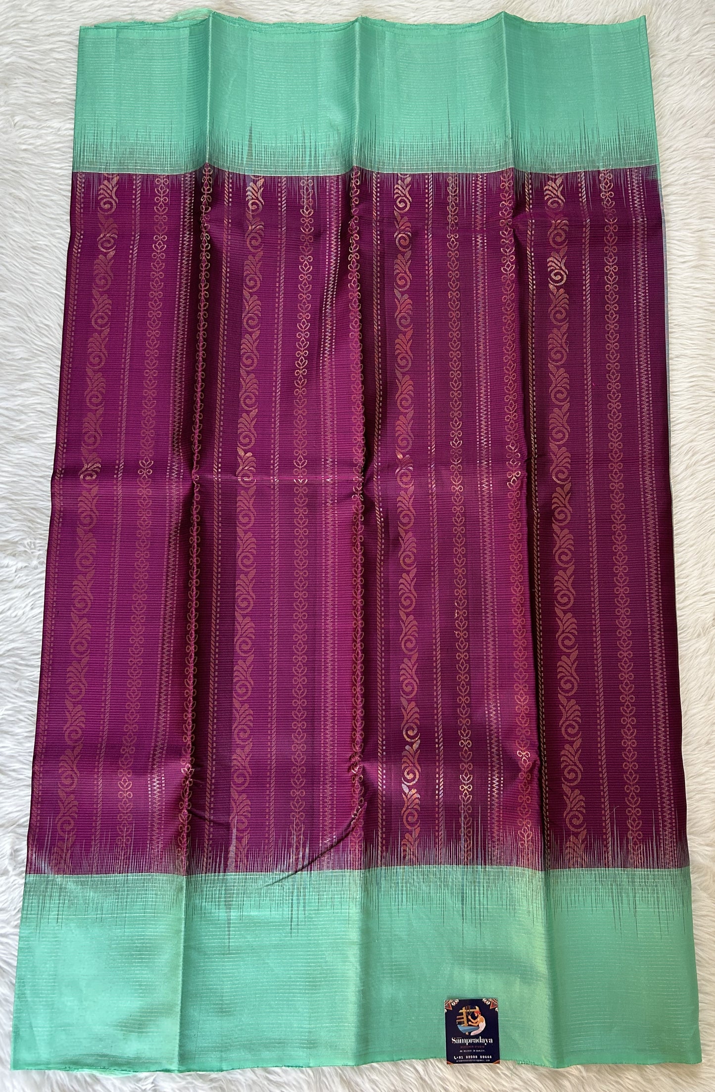 Kanjivaram Festive Silk Saree Purple colored Saree complemented with a Sea Green Color Zari Border. - Sampradaya Designer Studio