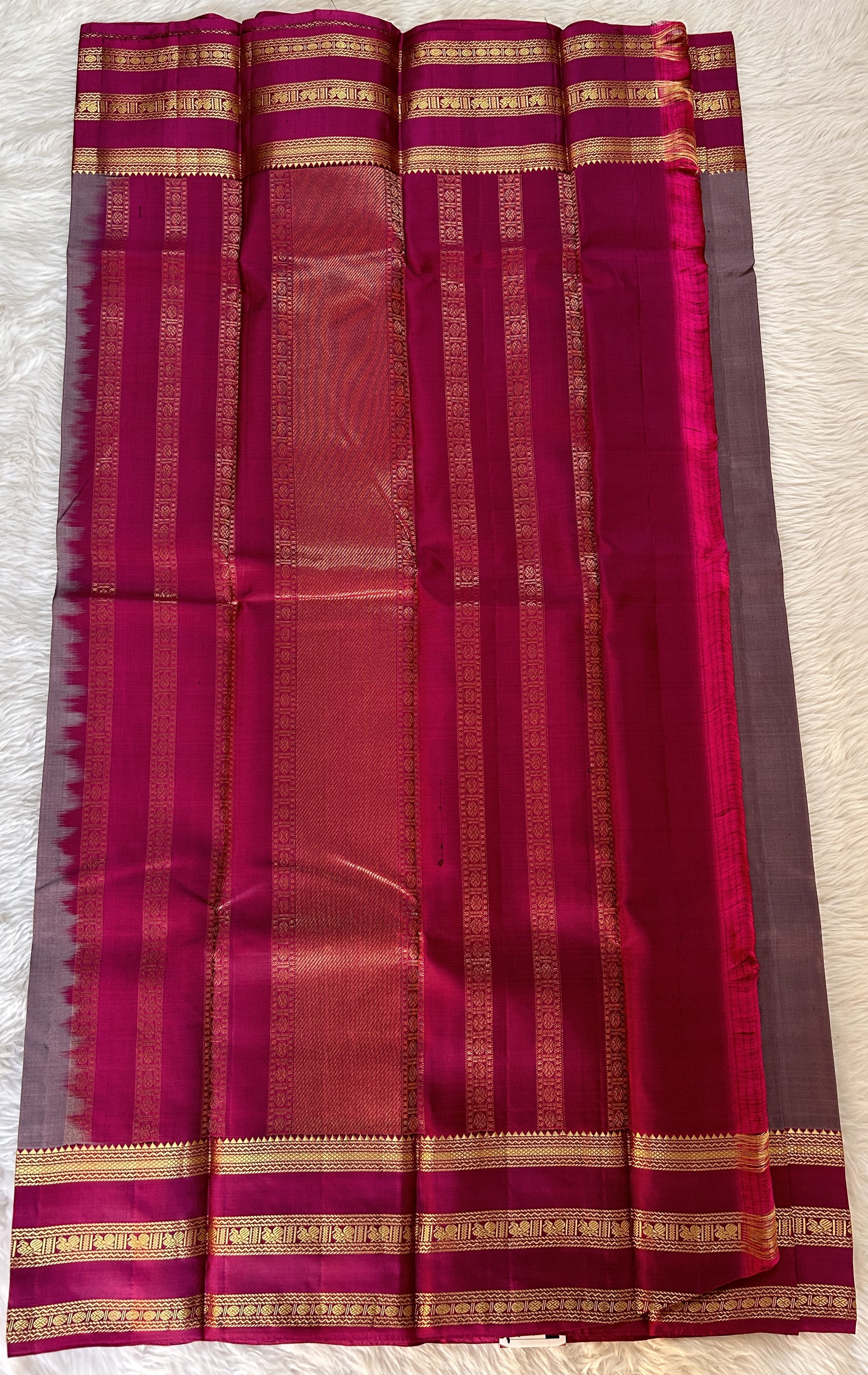 Kanjivaram Festive Silk Saree Purple Gray colored Saree complemented with a Dark Pink Color Kanchi Gap Border. - Sampradaya Designer Studio