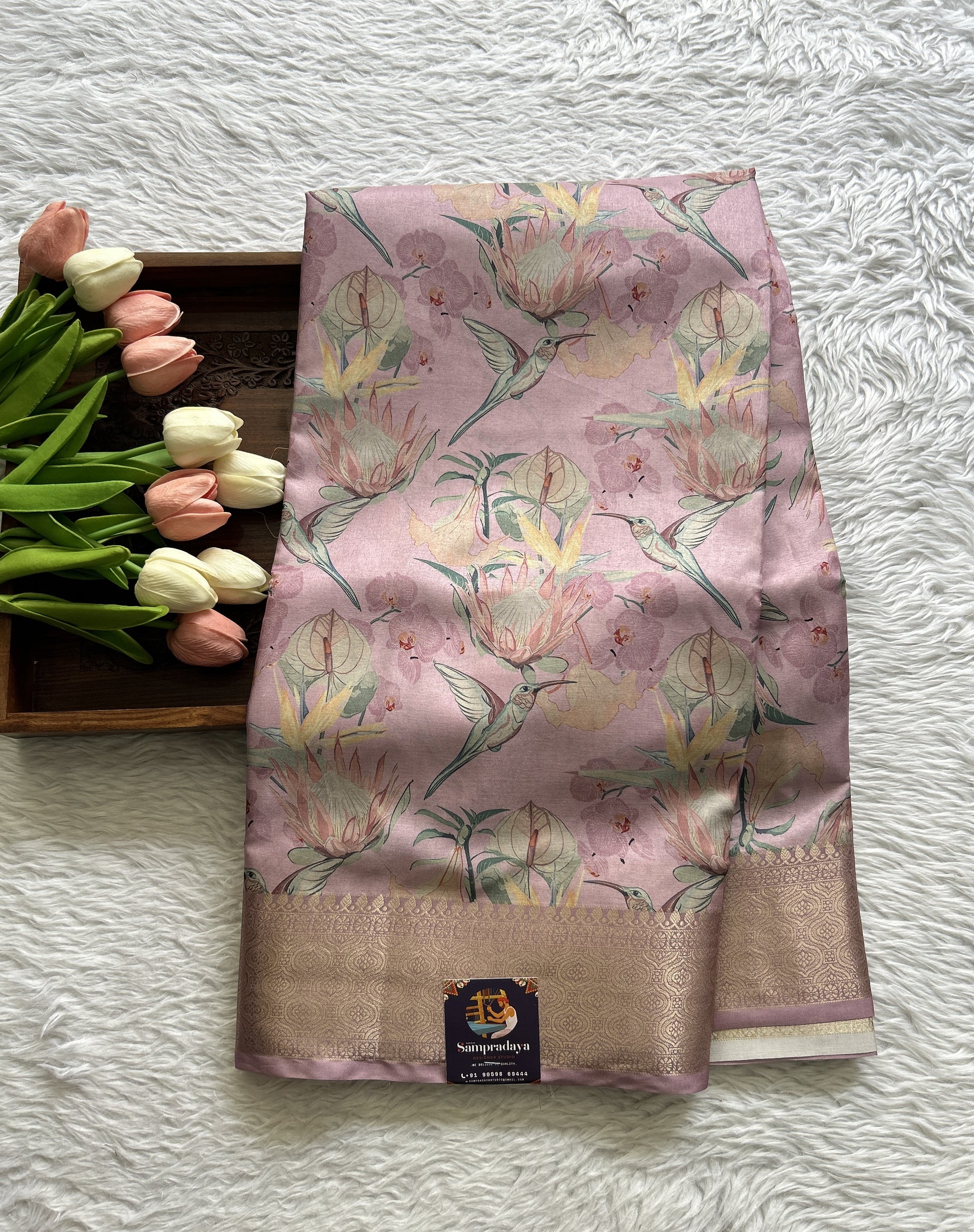 Banarasi Soft Silk Saree Baby Pink Colored Complemented with a Zari Border. - Sampradaya Designer Studio