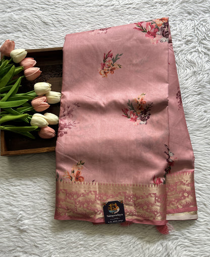 Banarasi Soft Silk Saree Light Pink Colored Complemented with a Zari Border. - Sampradaya Designer Studio