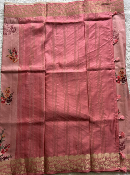 Banarasi Soft Silk Saree Light Pink Colored Complemented with a Zari Border. - Sampradaya Designer Studio