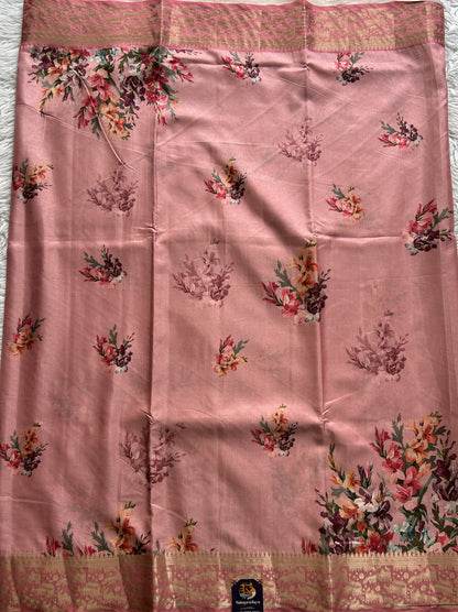 Banarasi Soft Silk Saree Light Pink Colored Complemented with a Zari Border. - Sampradaya Designer Studio