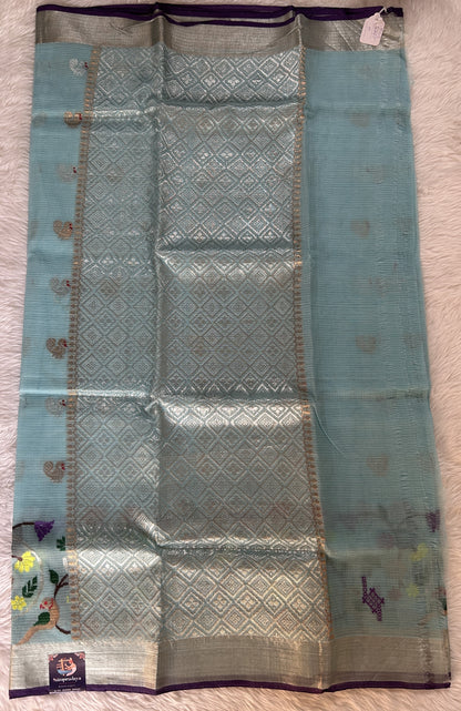 Zarikota saree Blue colored Saree complemented with a Silver Zari border. - Sampradaya Designer Studio