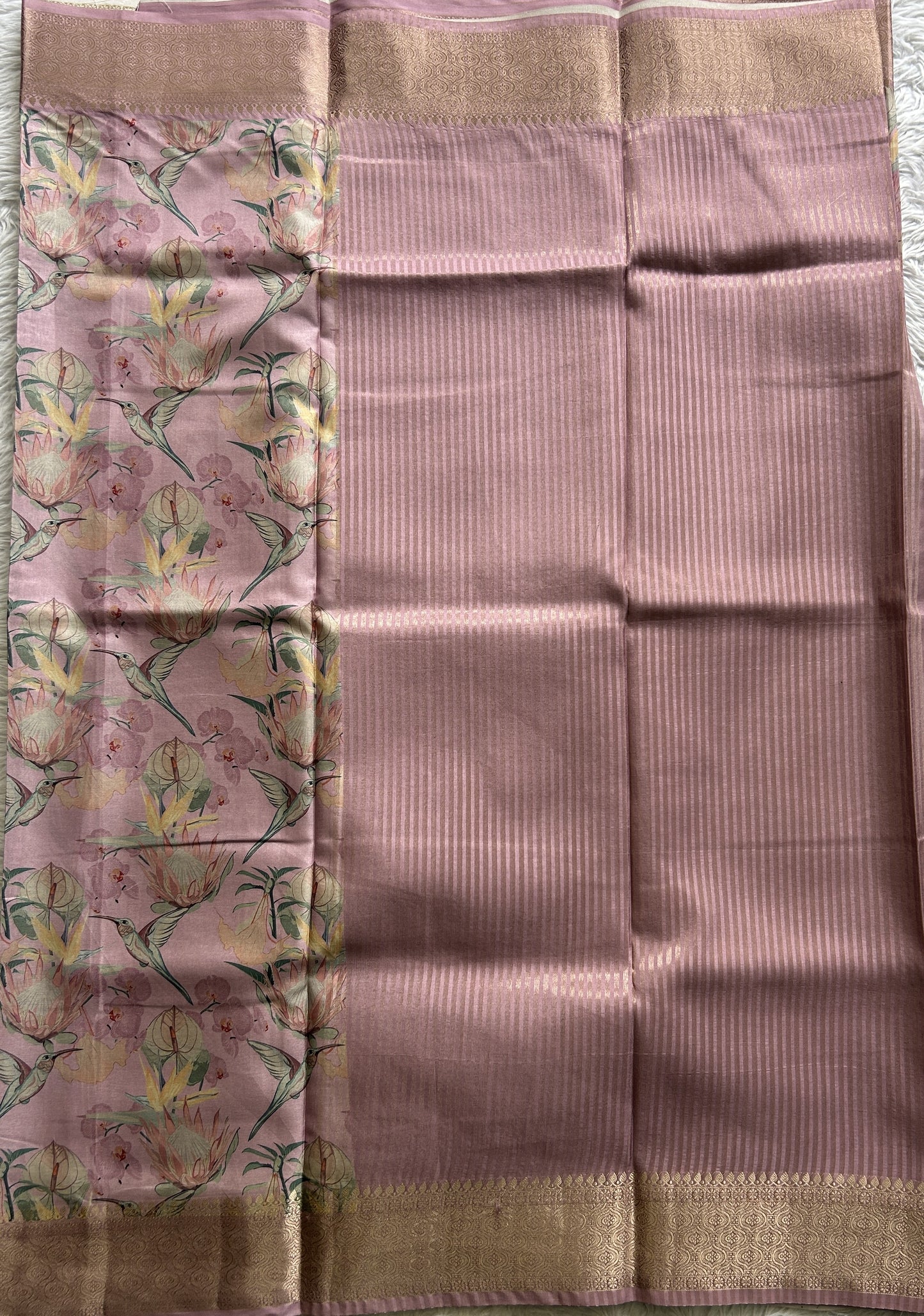 Banarasi Soft Silk Saree Baby Pink Colored Complemented with a Zari Border. - Sampradaya Designer Studio