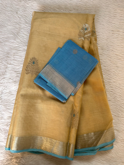 Zarikota saree Cream colored Saree complemented with a Silver Zari border. - Sampradaya Designer Studio