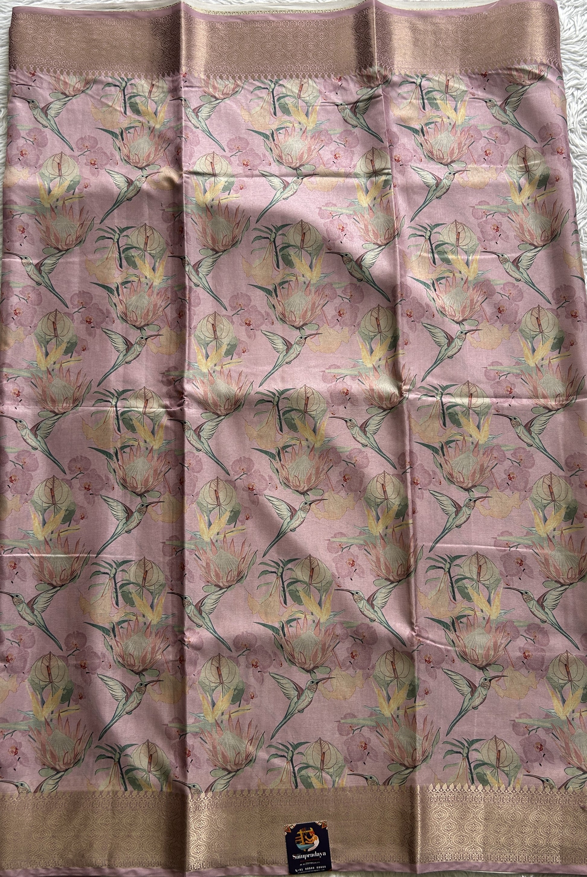 Banarasi Soft Silk Saree Baby Pink Colored Complemented with a Zari Border. - Sampradaya Designer Studio