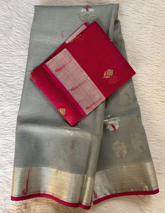 Zarikota saree Gray colored Saree complemented with a Muniya border. - Sampradaya Designer Studio