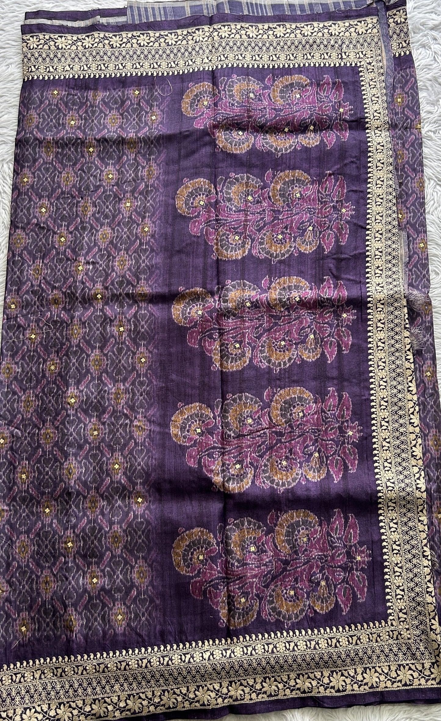 Semi Tussar Saree Violet Colored complemented with a Embroidery Border. - Sampradaya Designer Studio