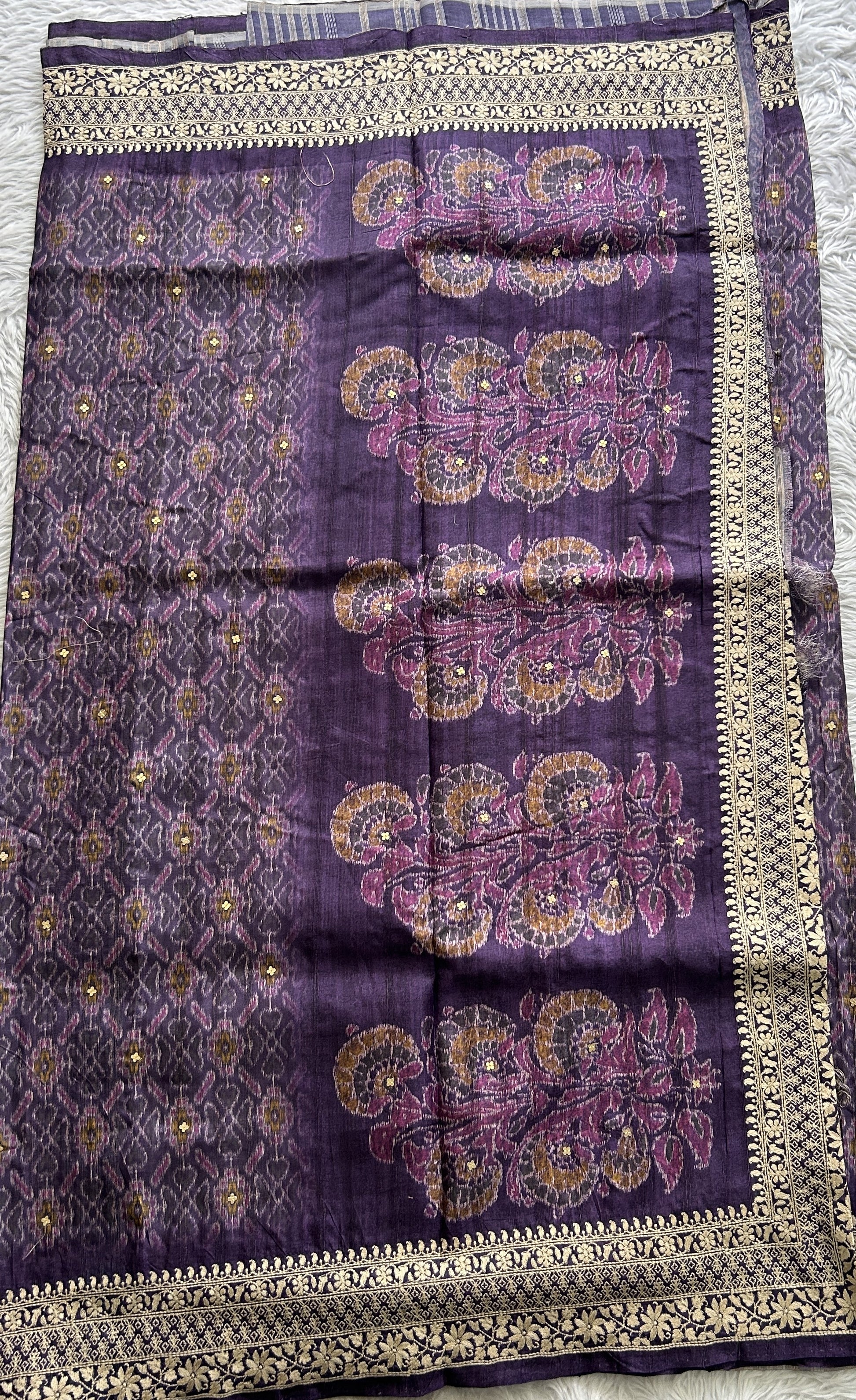 Semi Tussar Saree Violet Colored complemented with a Embroidery Border. - Sampradaya Designer Studio