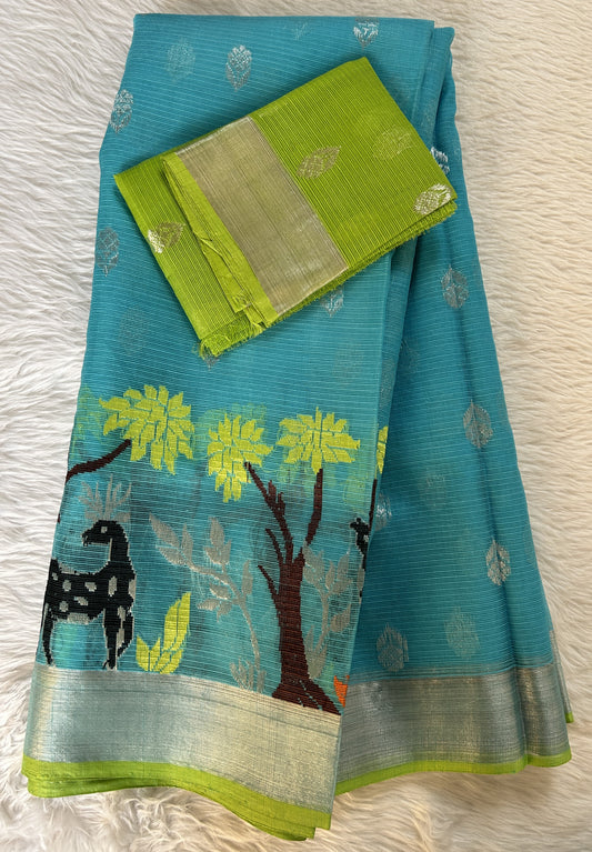 Zarikota saree Blue colored Saree complemented with a Silver Zari border. - Sampradaya Designer Studio