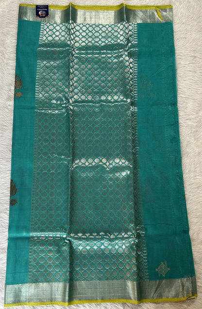 Zarikota saree Sea Blue colored Saree complemented with a Silver Zari border. - Sampradaya Designer Studio