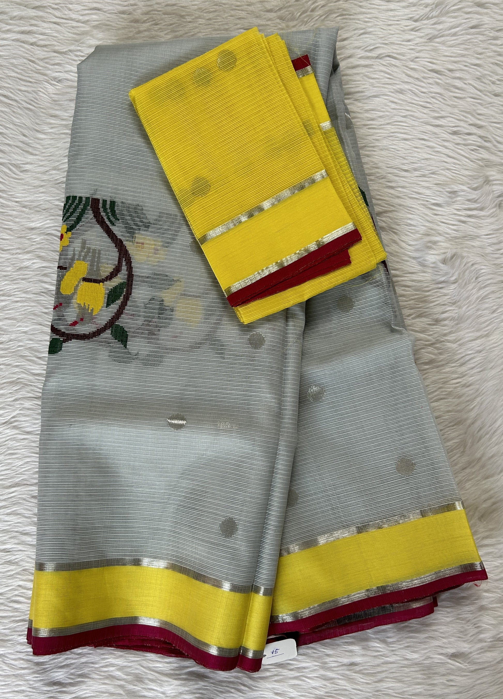 Zarikota saree Gray colored Saree complemented with a Yellow Plain border. - Sampradaya Designer Studio