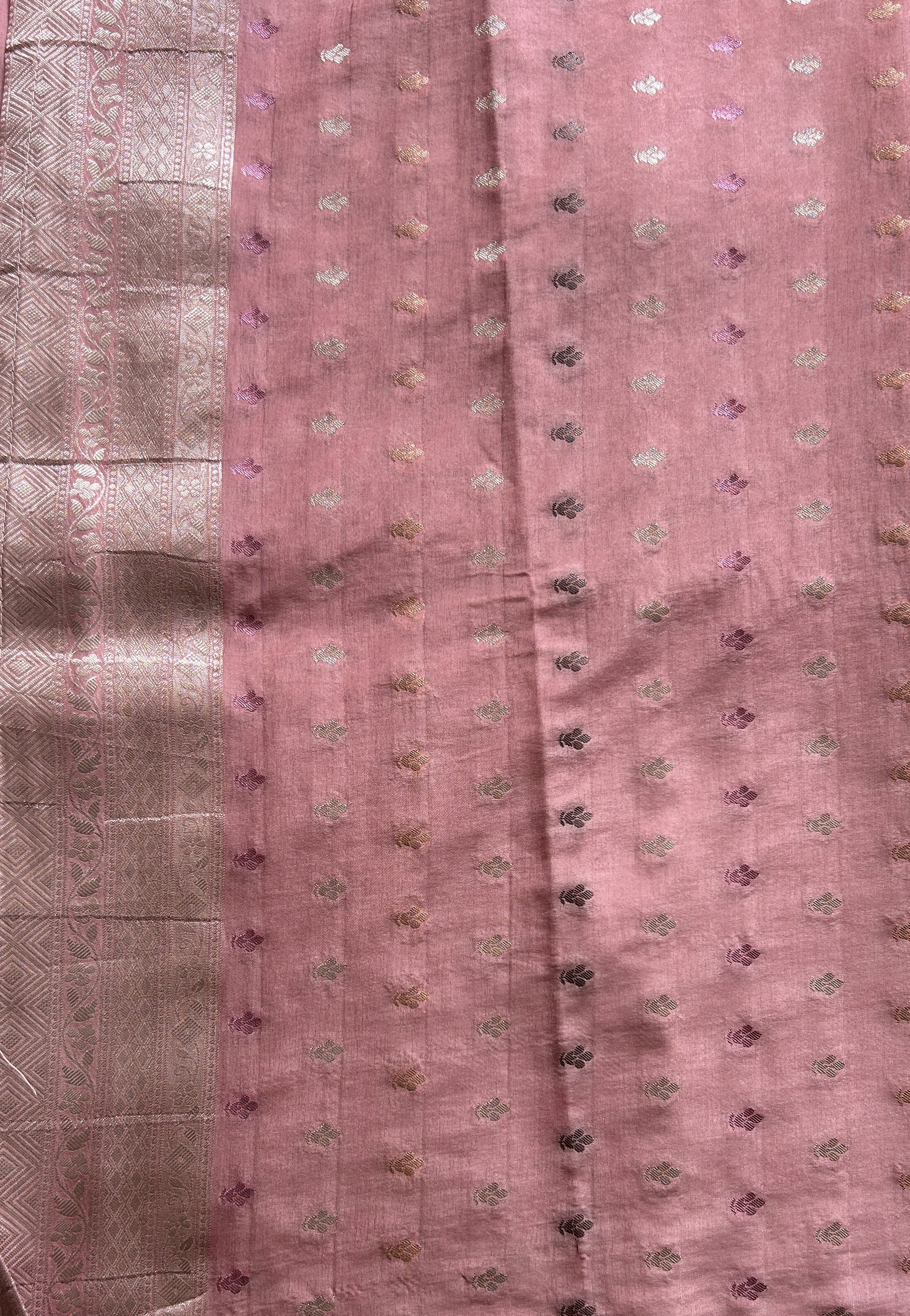 Semi Georgette Saree Baby Pink Colored Complemented with a Zari Border. - Sampradaya Designer Studio