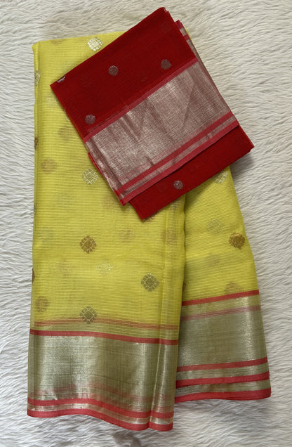 Zarikota saree Yellow colored Saree complemented with a Silver Zari border. - Sampradaya Designer Studio