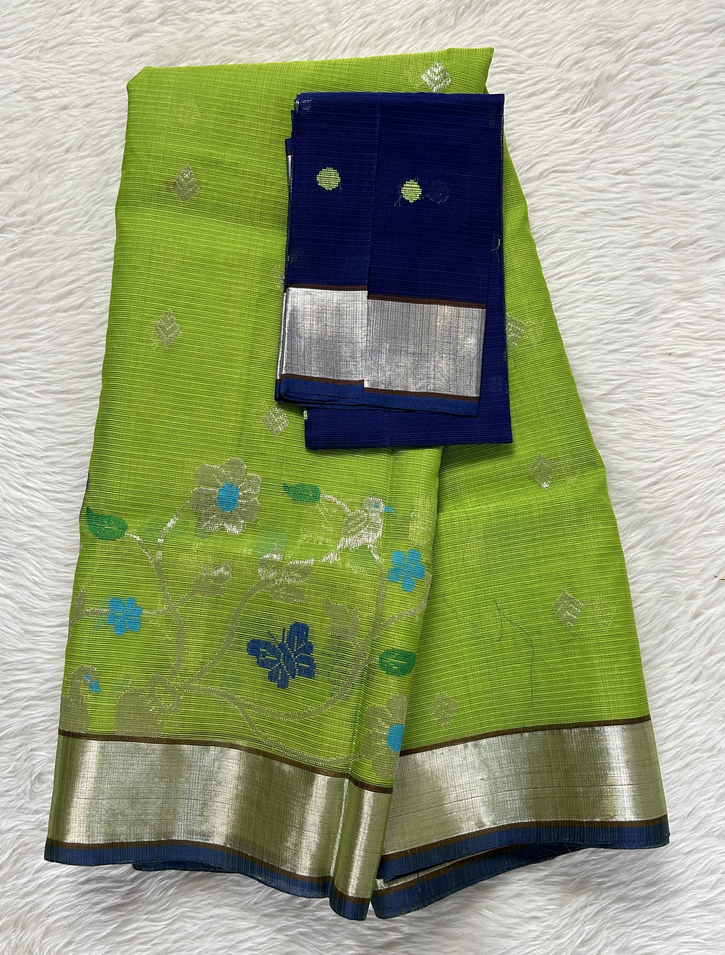 Zarikota saree Parrot Green colored Saree complemented with a Silver Zari border. - Sampradaya Designer Studio