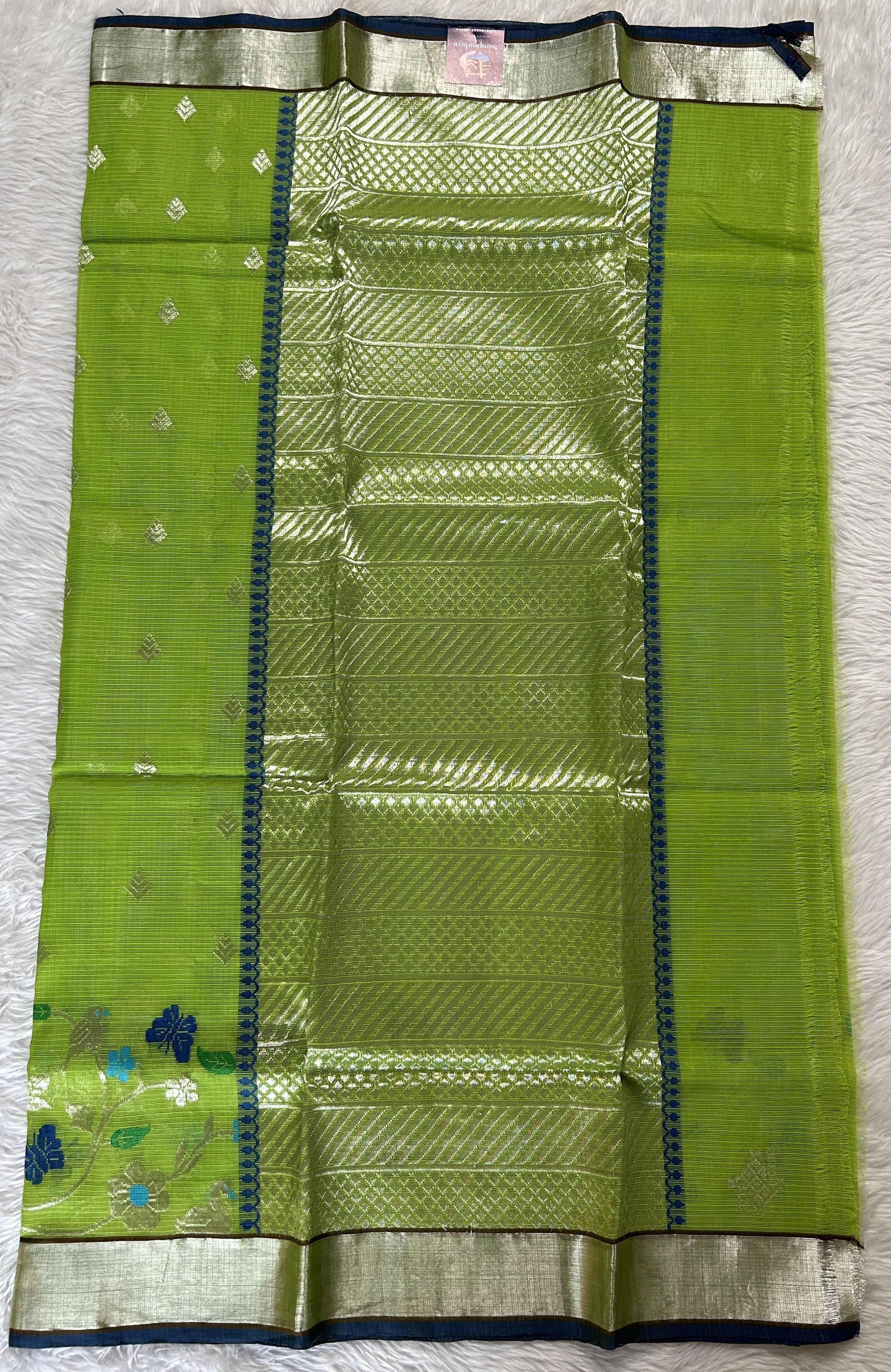 Zarikota saree Parrot Green colored Saree complemented with a Silver Zari border. - Sampradaya Designer Studio