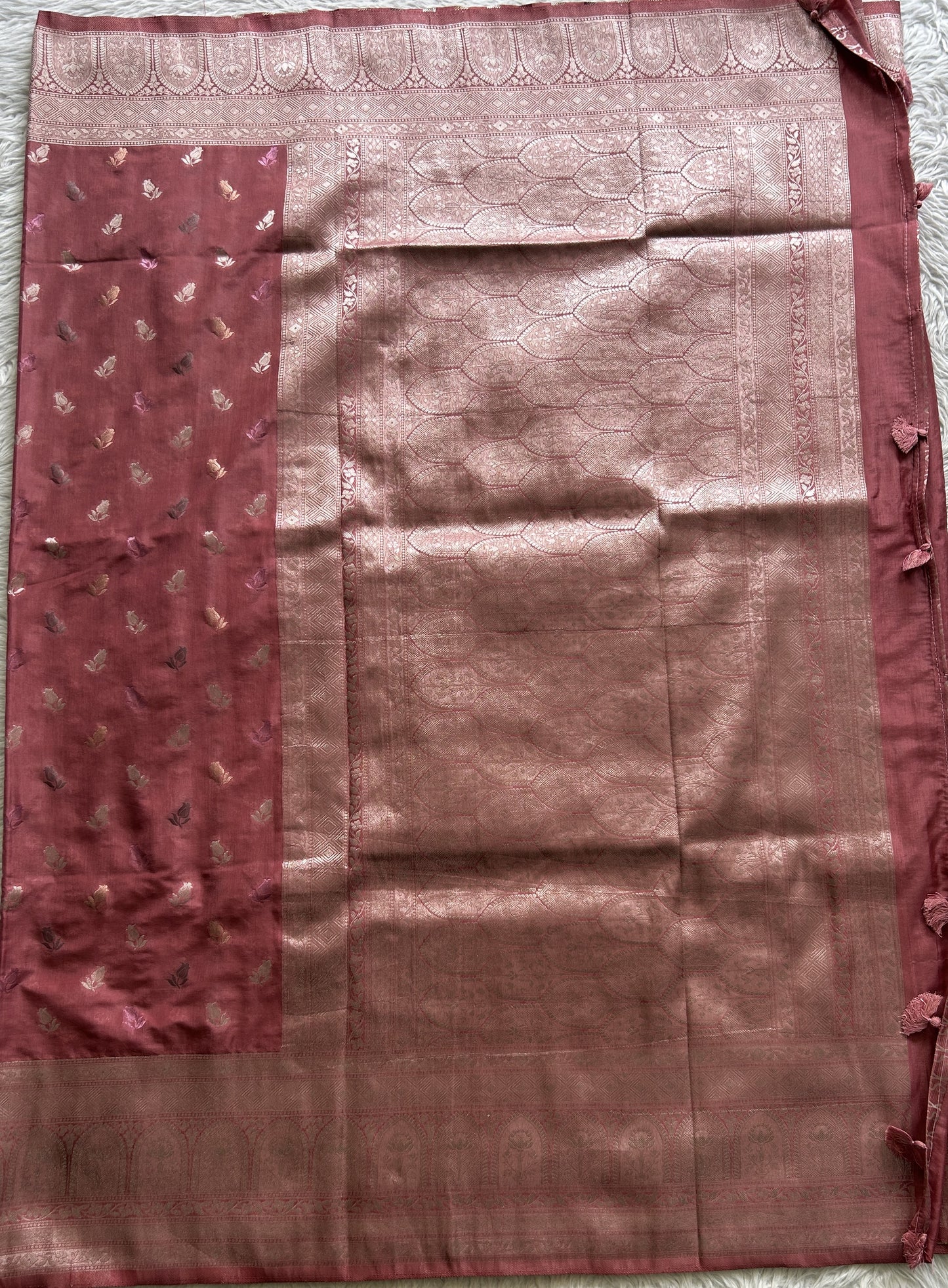 Semi Georgette Saree Dark Pink Colored Complemented with a Zari Border. - Sampradaya Designer Studio