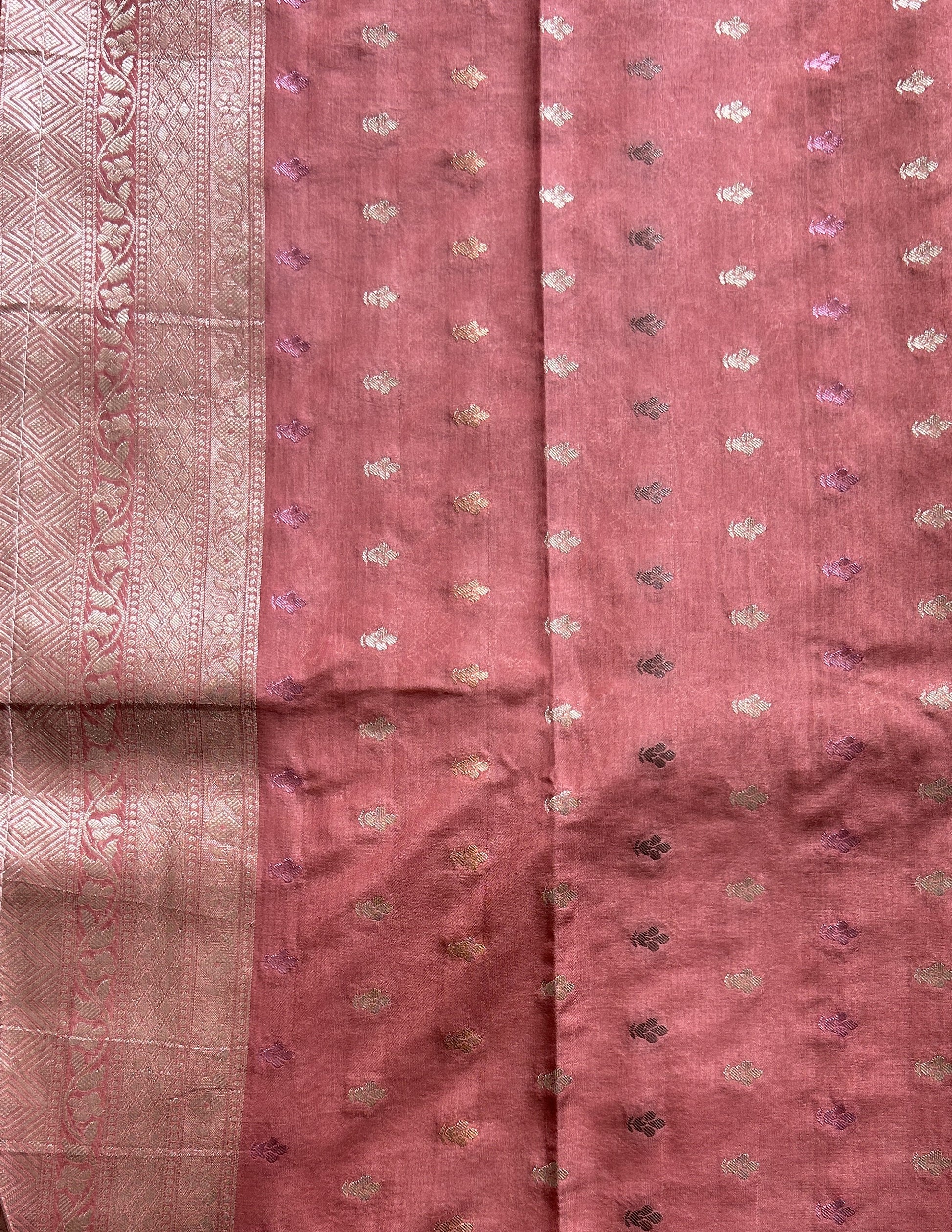 Semi Georgette Saree Dark Pink Colored Complemented with a Zari Border. - Sampradaya Designer Studio