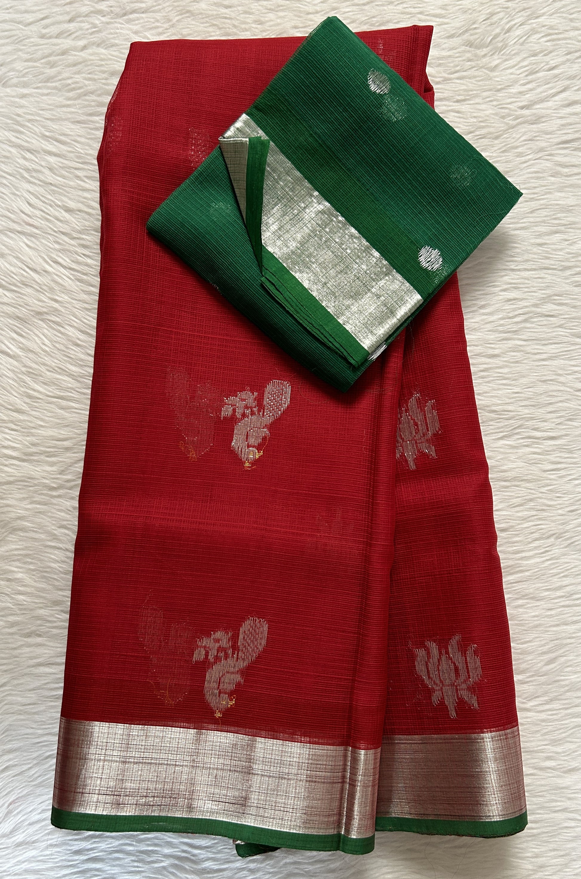 Zarikota saree Red colored Saree complemented with a Silver Zari border. - Sampradaya Designer Studio