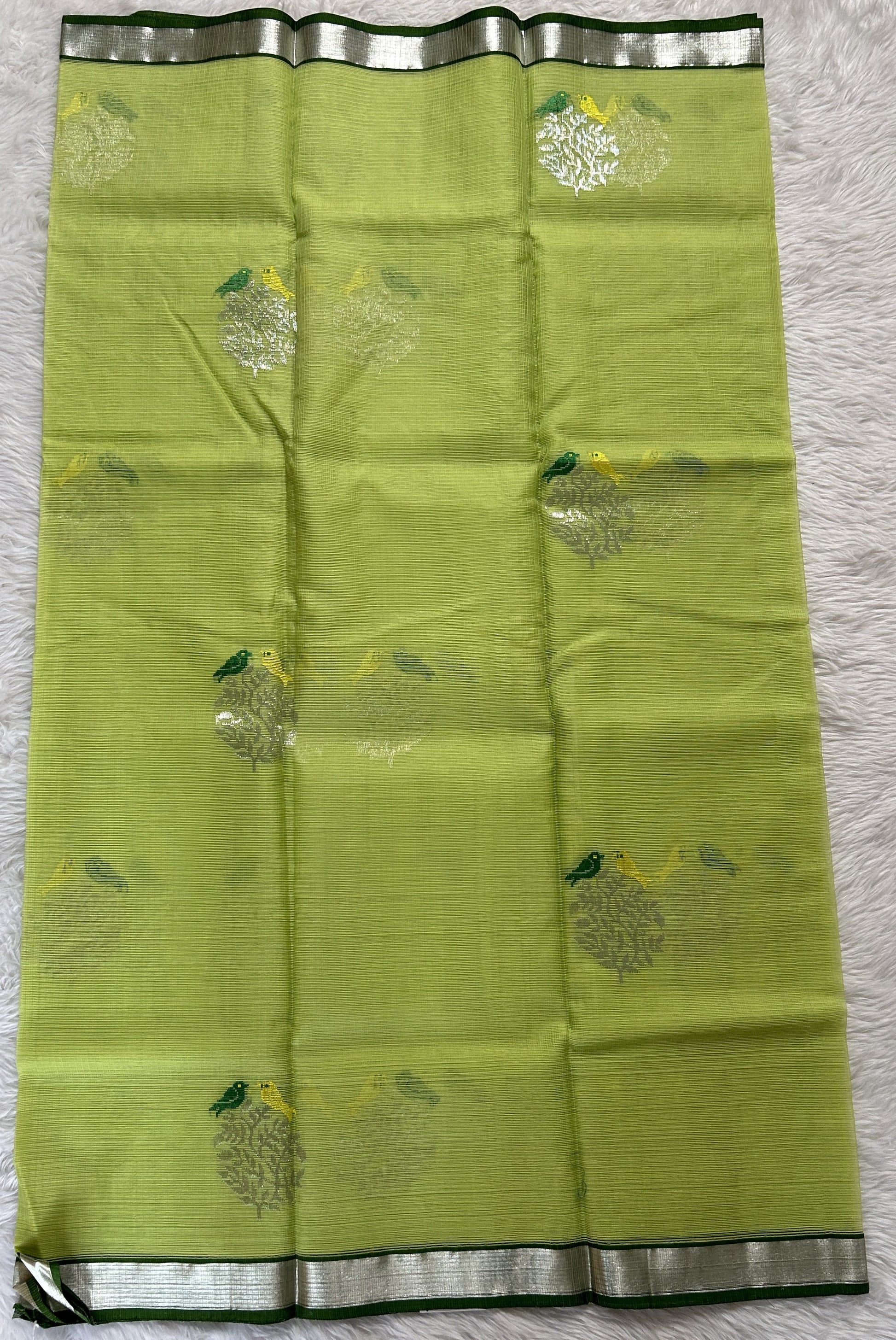 Zarikota saree Yellow Green colored Saree complemented with a Silver Zari border. - Sampradaya Designer Studio