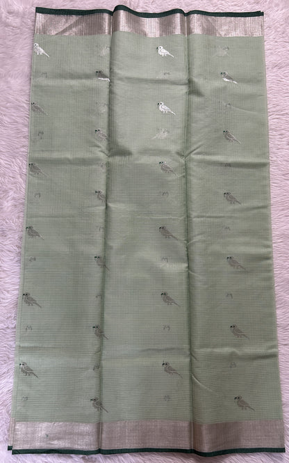 Zarikota saree Pastel Green colored Saree complemented with a Silver Zari border. - Sampradaya Designer Studio