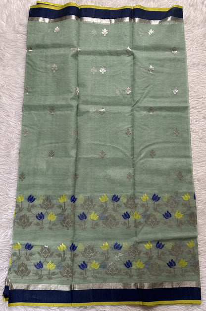 Zarikota saree Pastel Green colored Saree complemented with a Teal Blue Plain border. - Sampradaya Designer Studio