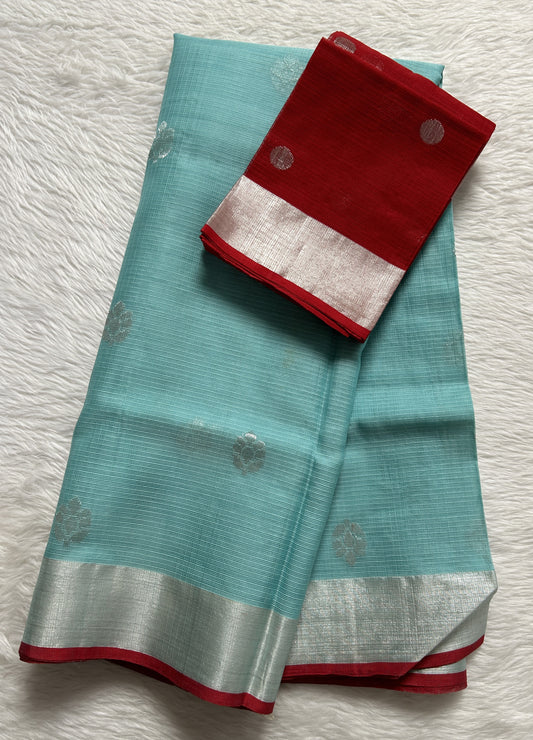 Zarikota saree Pastel Blue colored Saree complemented with a Silver Zari border. - Sampradaya Designer Studio