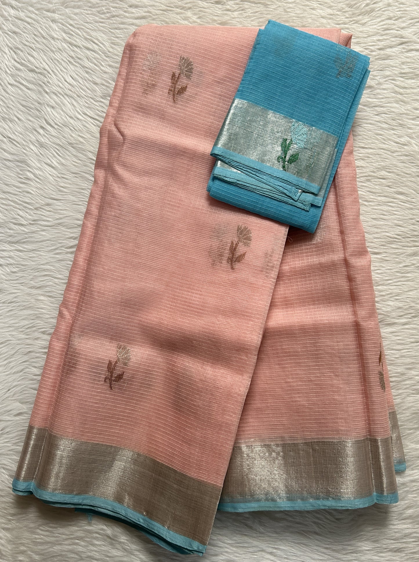 Zarikota saree Baby Pink colored Saree complemented with a Silver Zari border. - Sampradaya Designer Studio