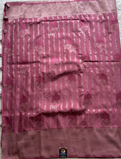 Semi Georgette Saree Rose Pink Colored Complemented with a Zari Border. - Sampradaya Designer Studio