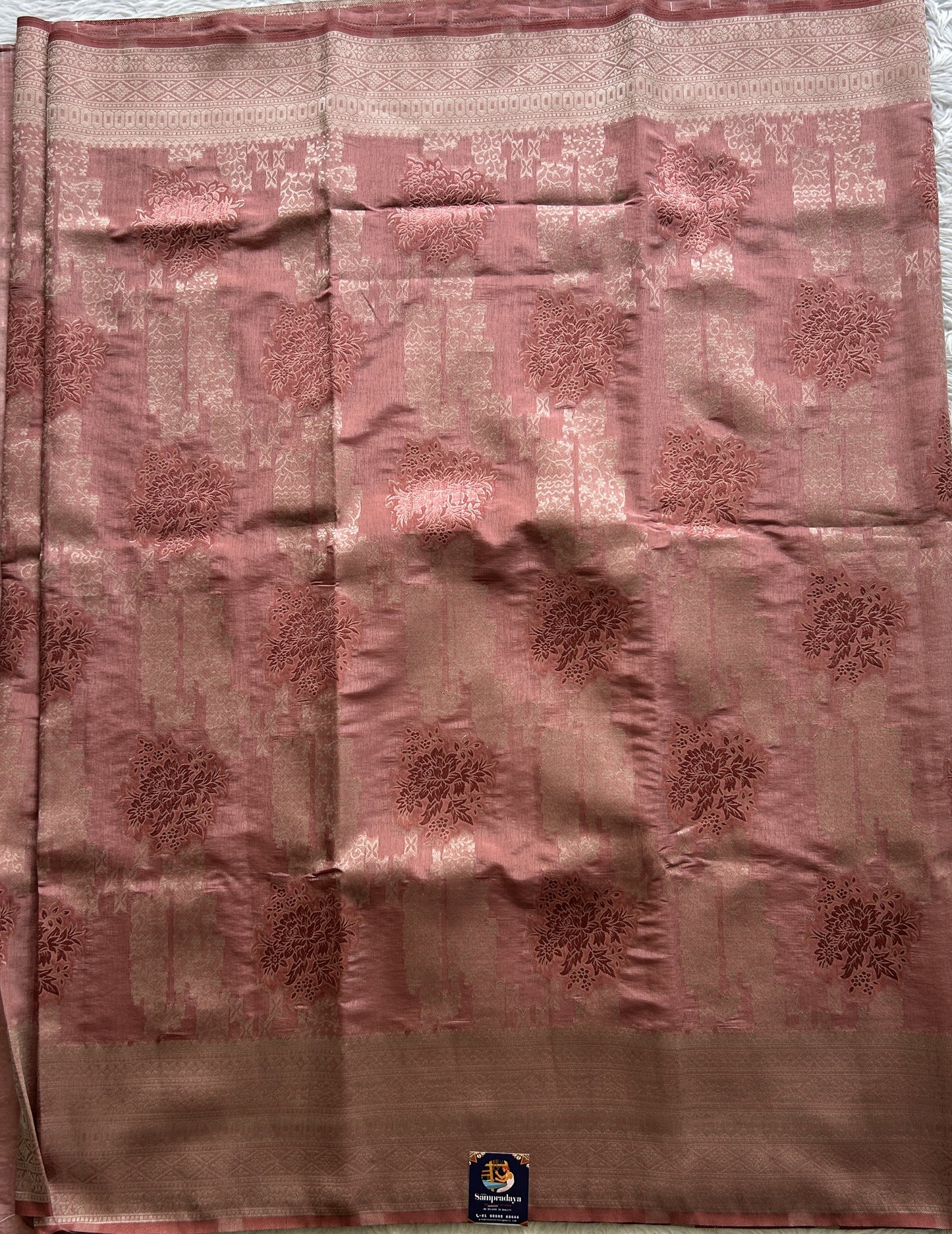 Semi Georgette Saree Pink Colored Complemented with a Zari Border. - Sampradaya Designer Studio