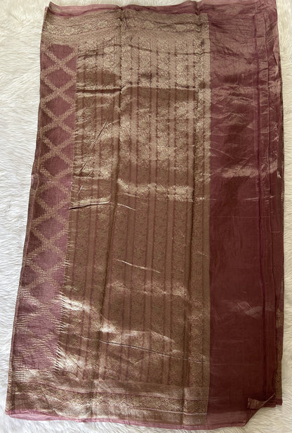 Banarasi Crushed Silk Saree Pale Magenta colored Saree complemented with a Zari border. - Sampradaya Designer Studio