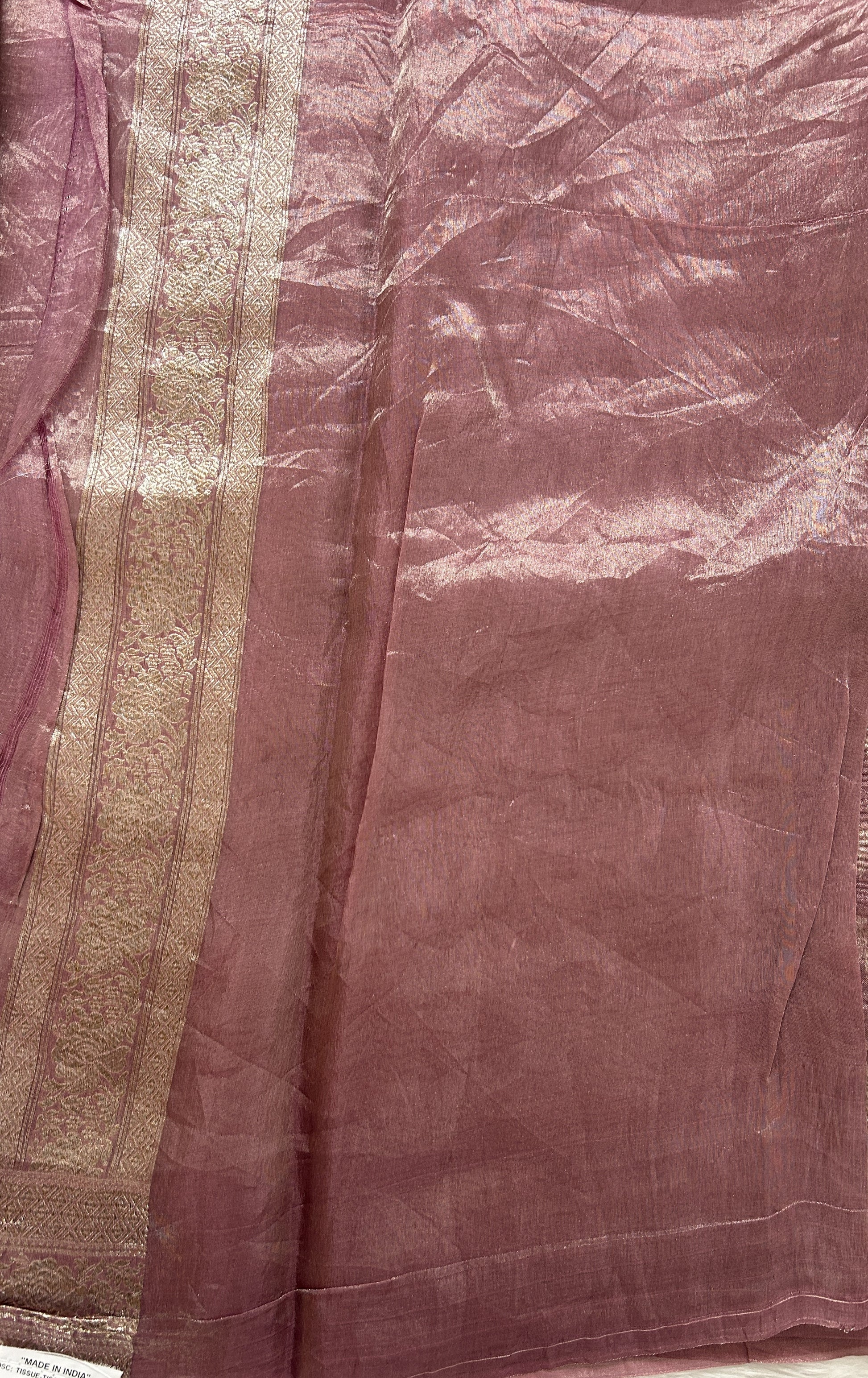 Banarasi Crushed Silk Saree Pale Magenta colored Saree complemented with a Zari border. - Sampradaya Designer Studio