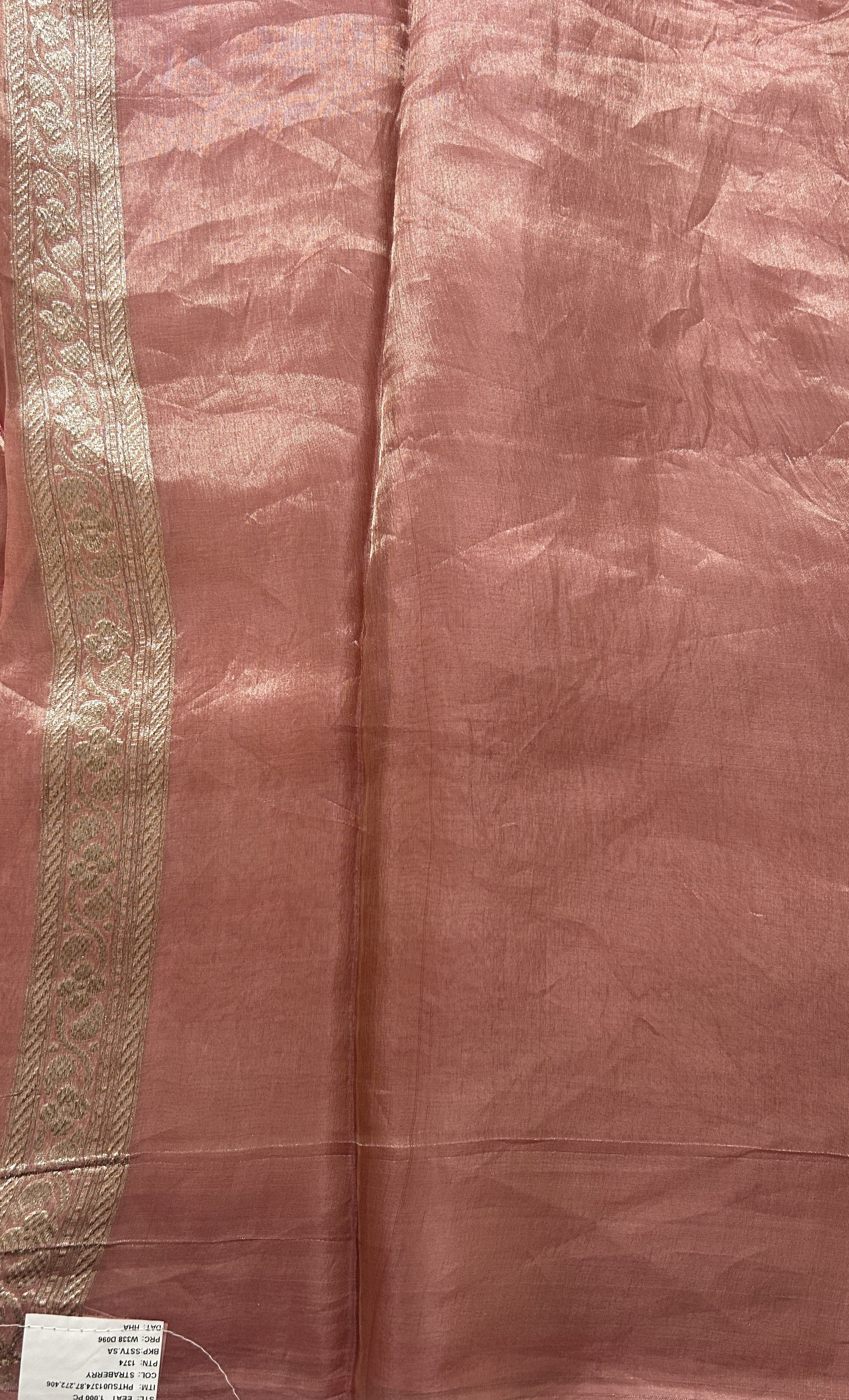 Banarasi Crushed Silk Saree Rose Pink colored Saree complemented with a Zari border. - Sampradaya Designer Studio