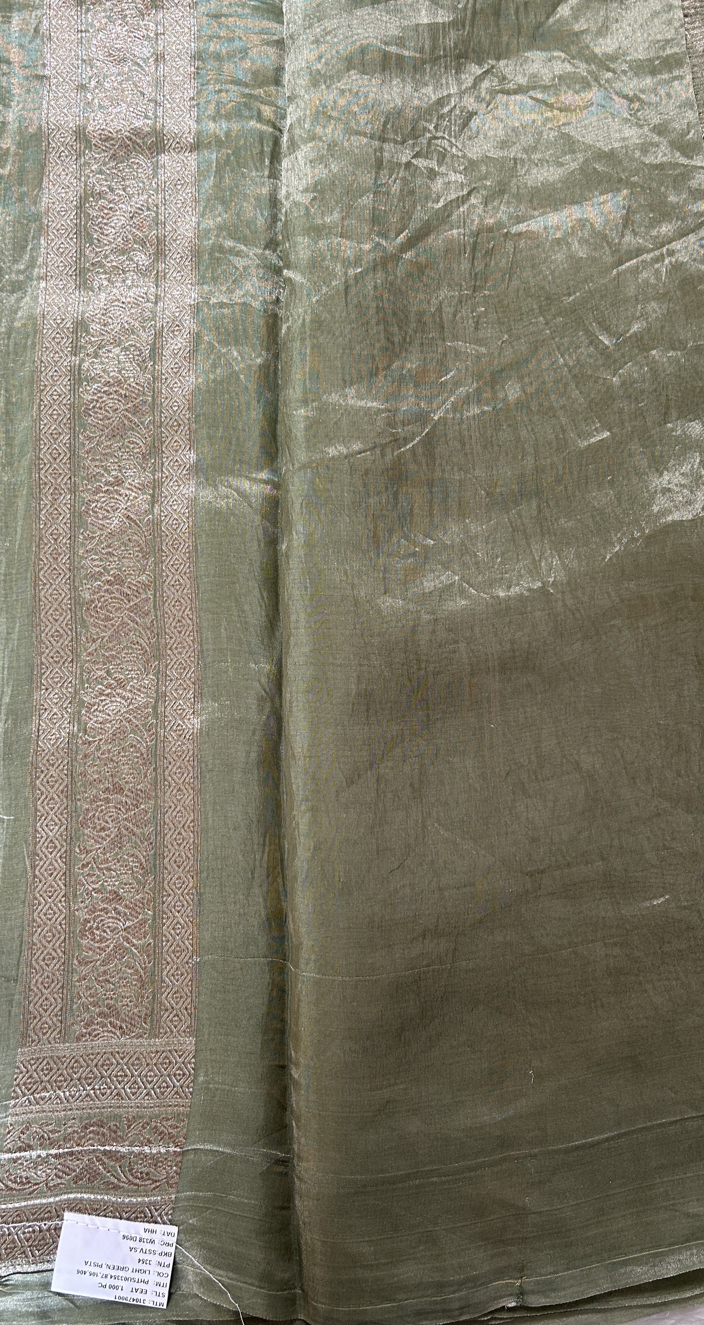 Banarasi Crushed Silk Saree Pale Light Green colored Saree complemented with a Zari border. - Sampradaya Designer Studio