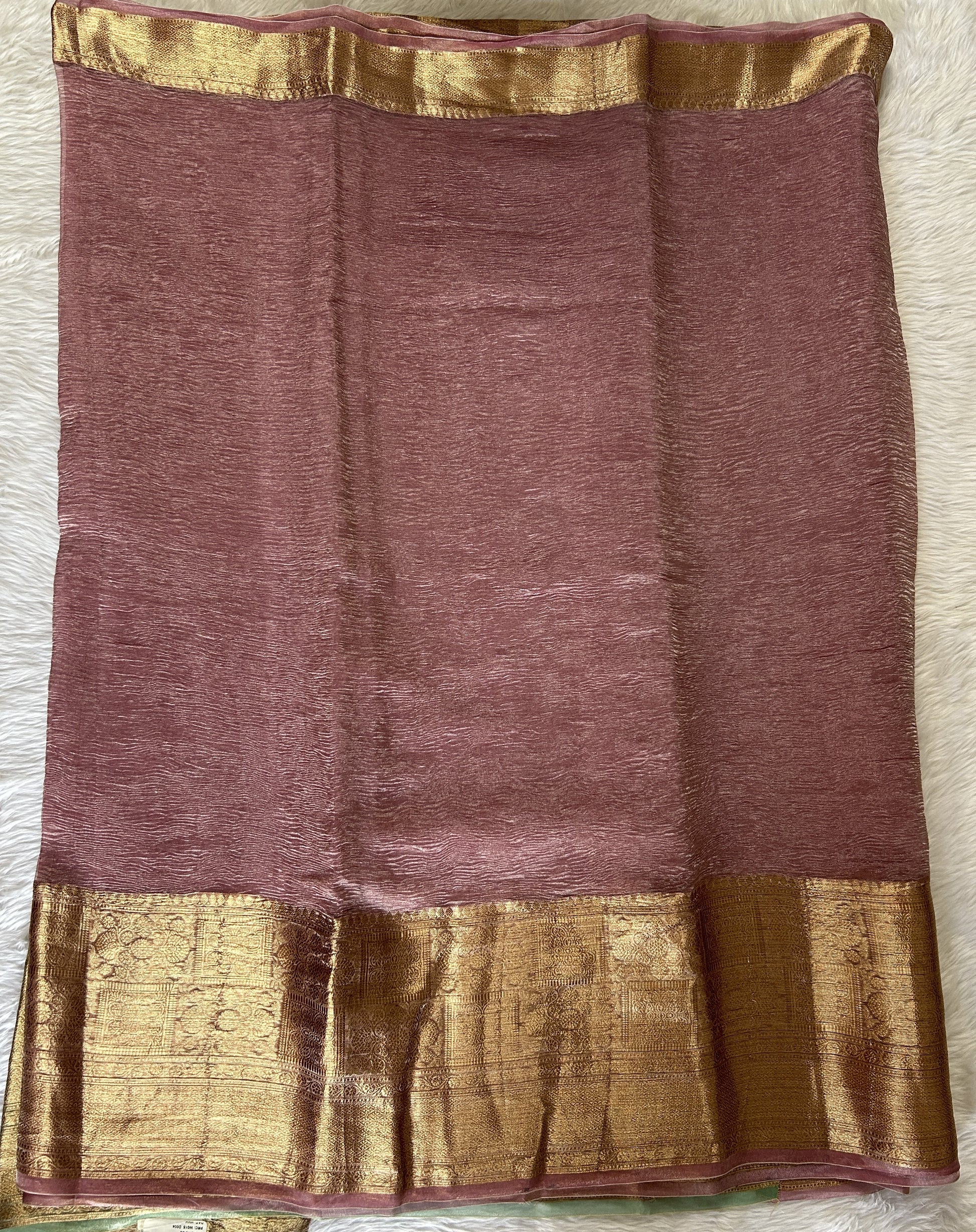 Banarasi Crushed Silk Saree Onion Pink colored Saree complemented with a Zari border. - Sampradaya Designer Studio