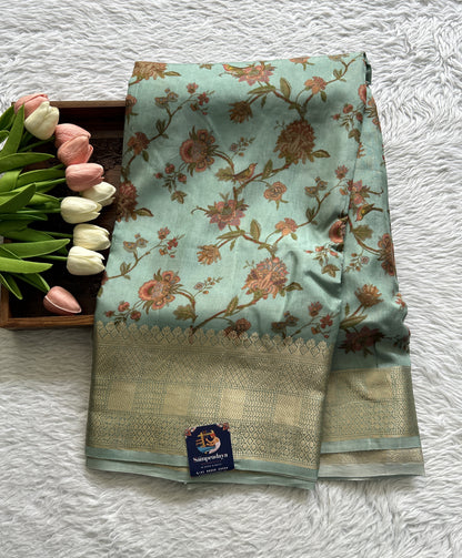 Banarasi Soft Silk Saree Sea Blue Colored Complemented with a Zari Border. - Sampradaya Designer Studio