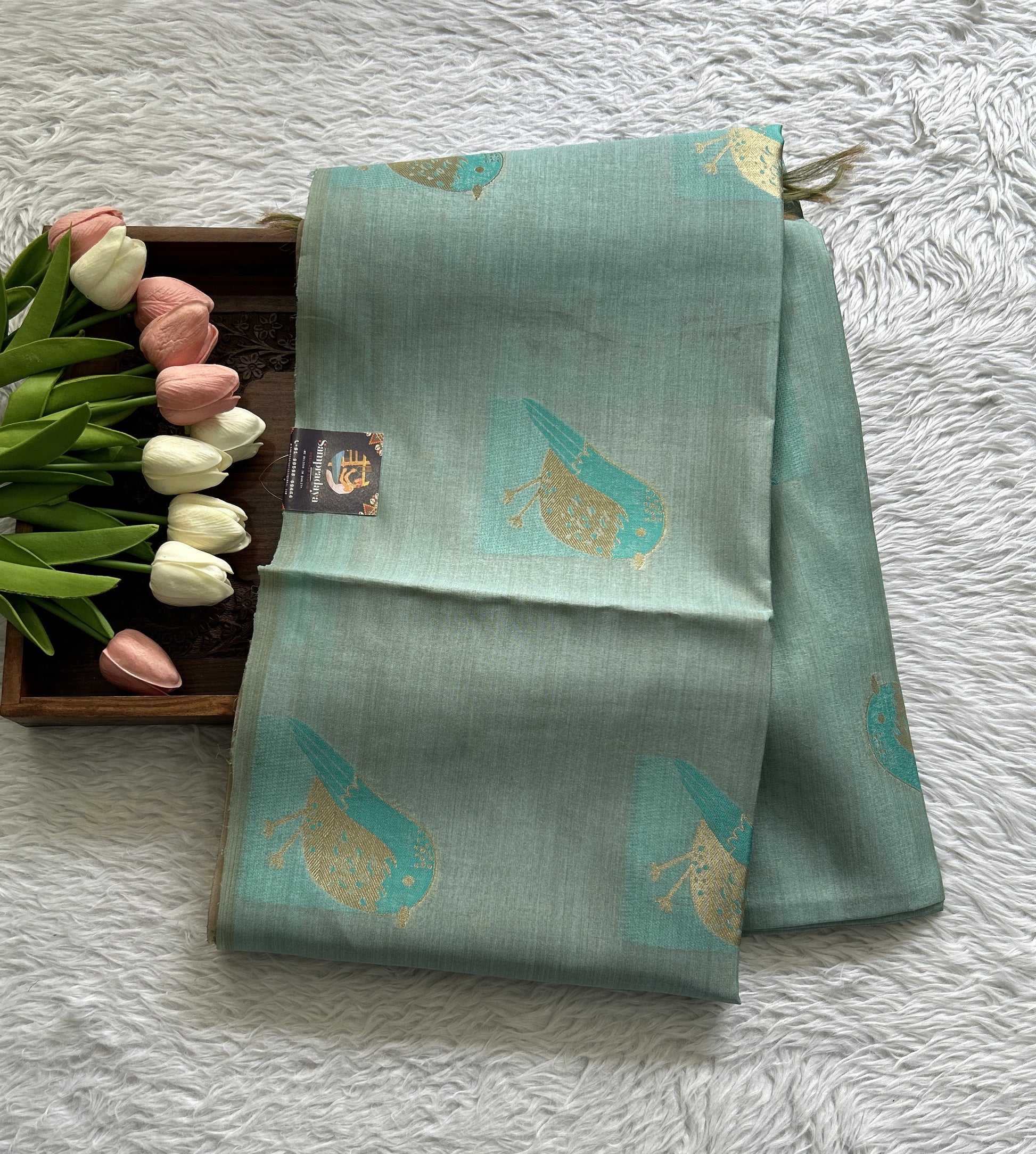 Semi Tussar Saree Sea Blue Colored complemented with a Borderless. - Sampradaya Designer Studio