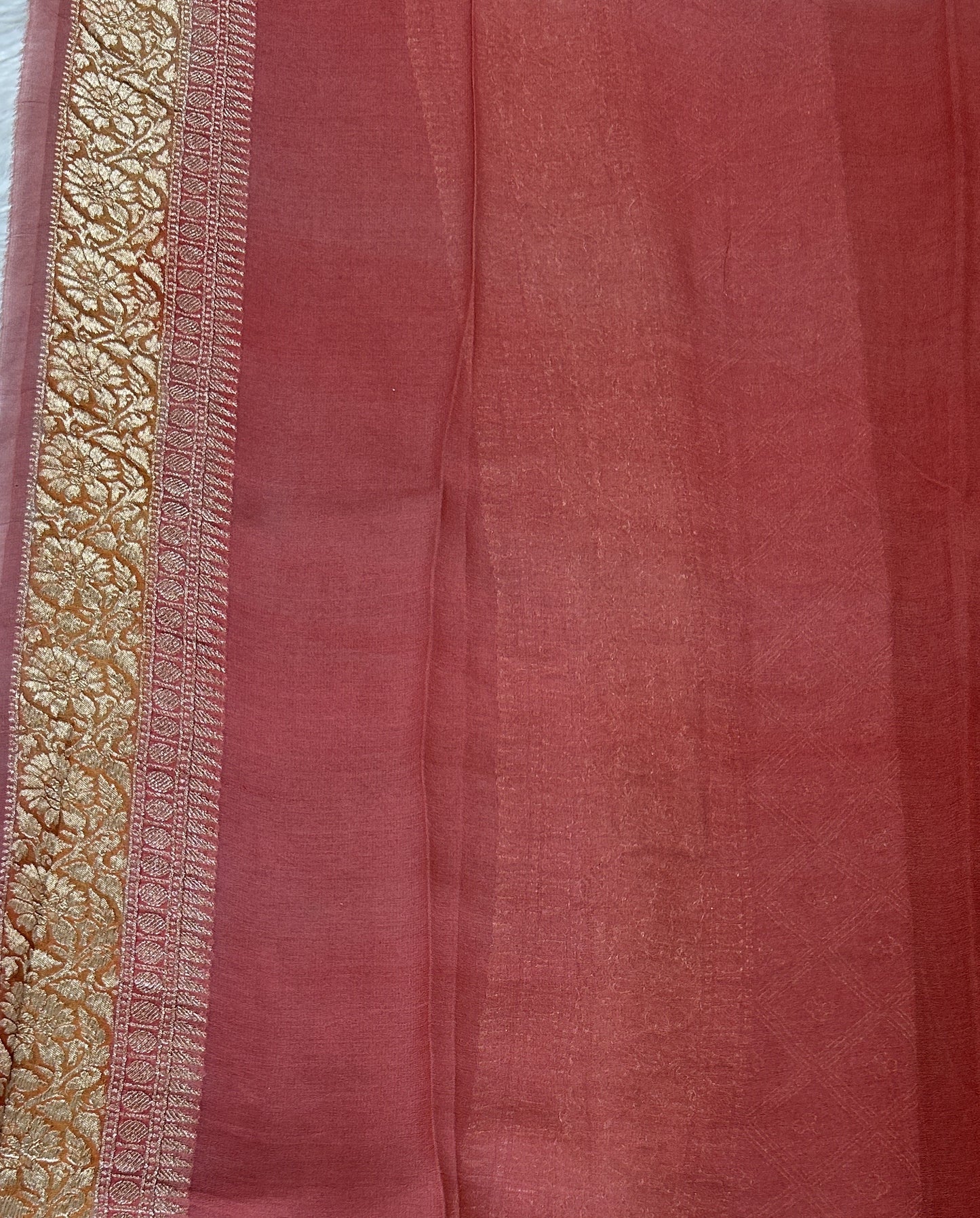 Banarasi Georgette Silk Saree Mauve colored Saree complemented with a Onion Pink and Yellow Colored Light Gold Zari border. - Sampradaya Designer Studio