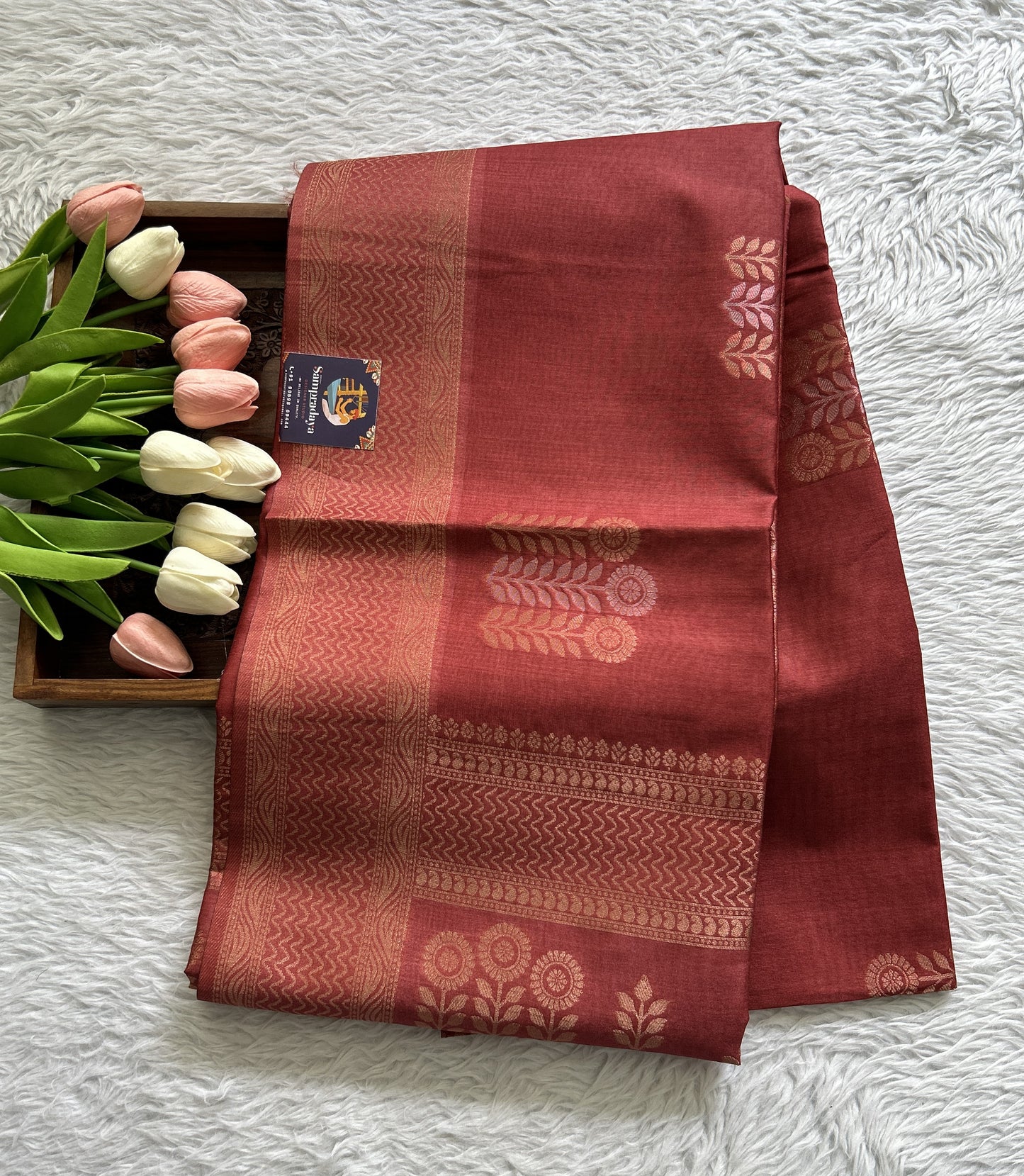 Semi Tussar Saree Maroon Colored complemented with a Borderless. - Sampradaya Designer Studio