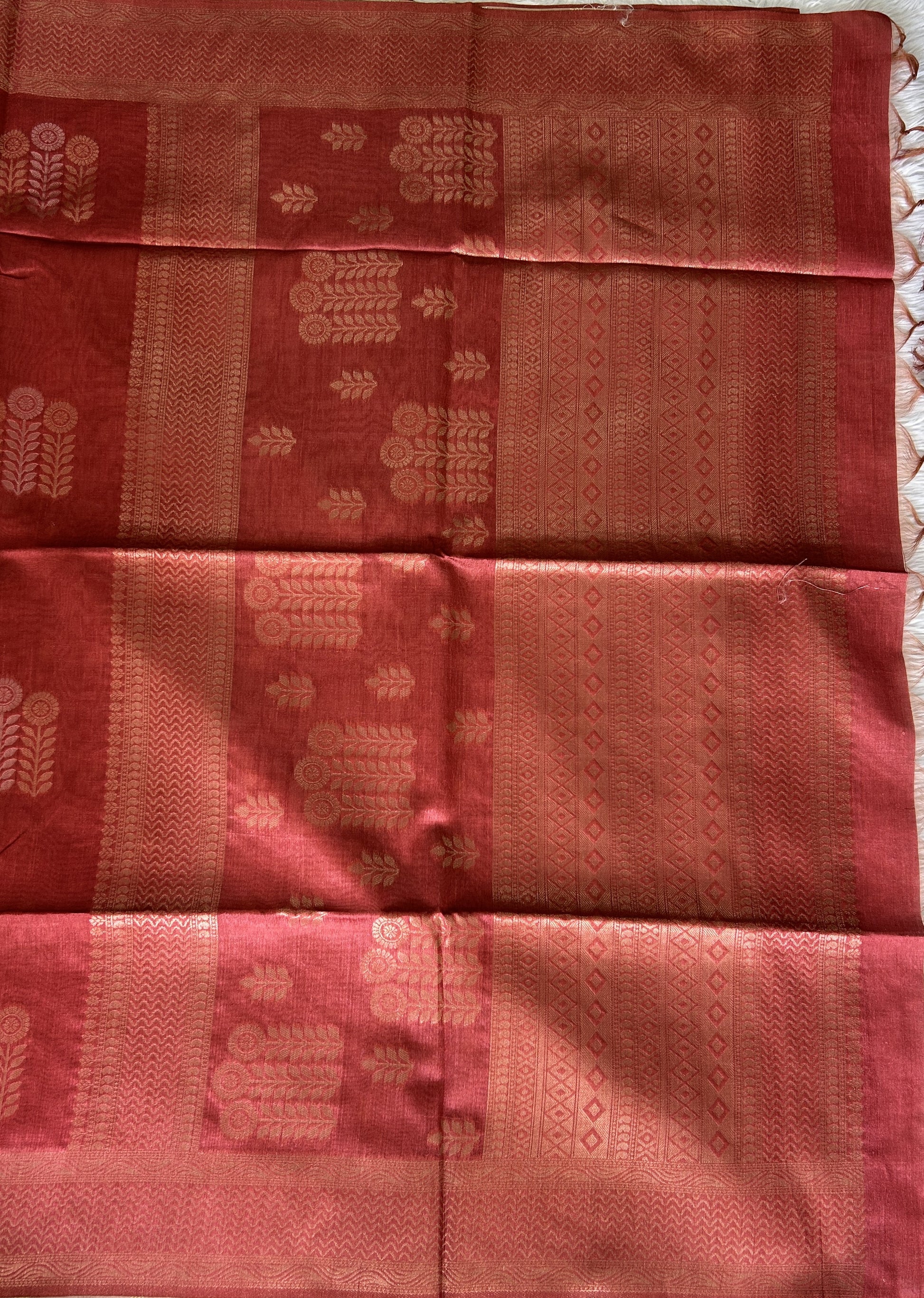 Semi Tussar Saree Maroon Colored complemented with a Borderless. - Sampradaya Designer Studio