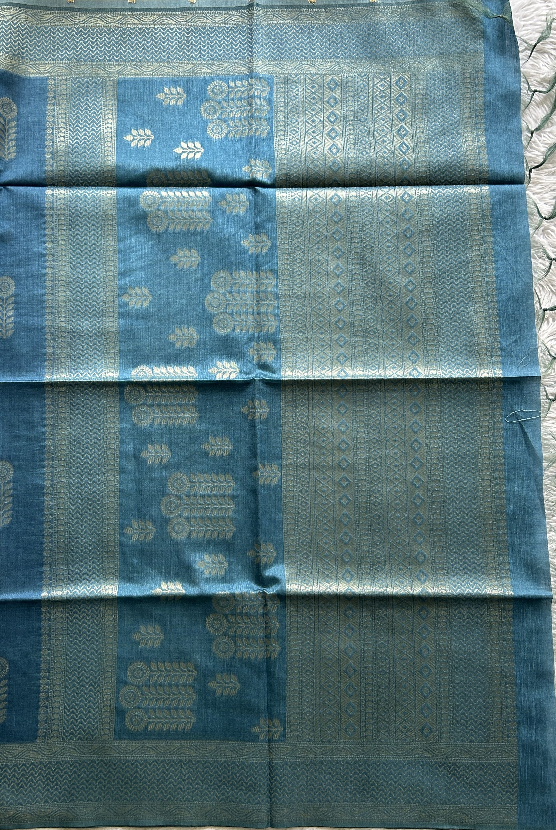 Semi Tussar Saree Ink Blue Colored complemented with a Borderless. - Sampradaya Designer Studio