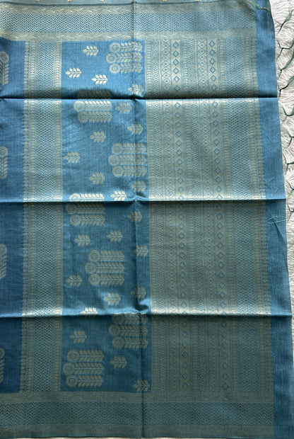 Semi Tussar Saree Ink Blue Colored complemented with a Borderless. - Sampradaya Designer Studio