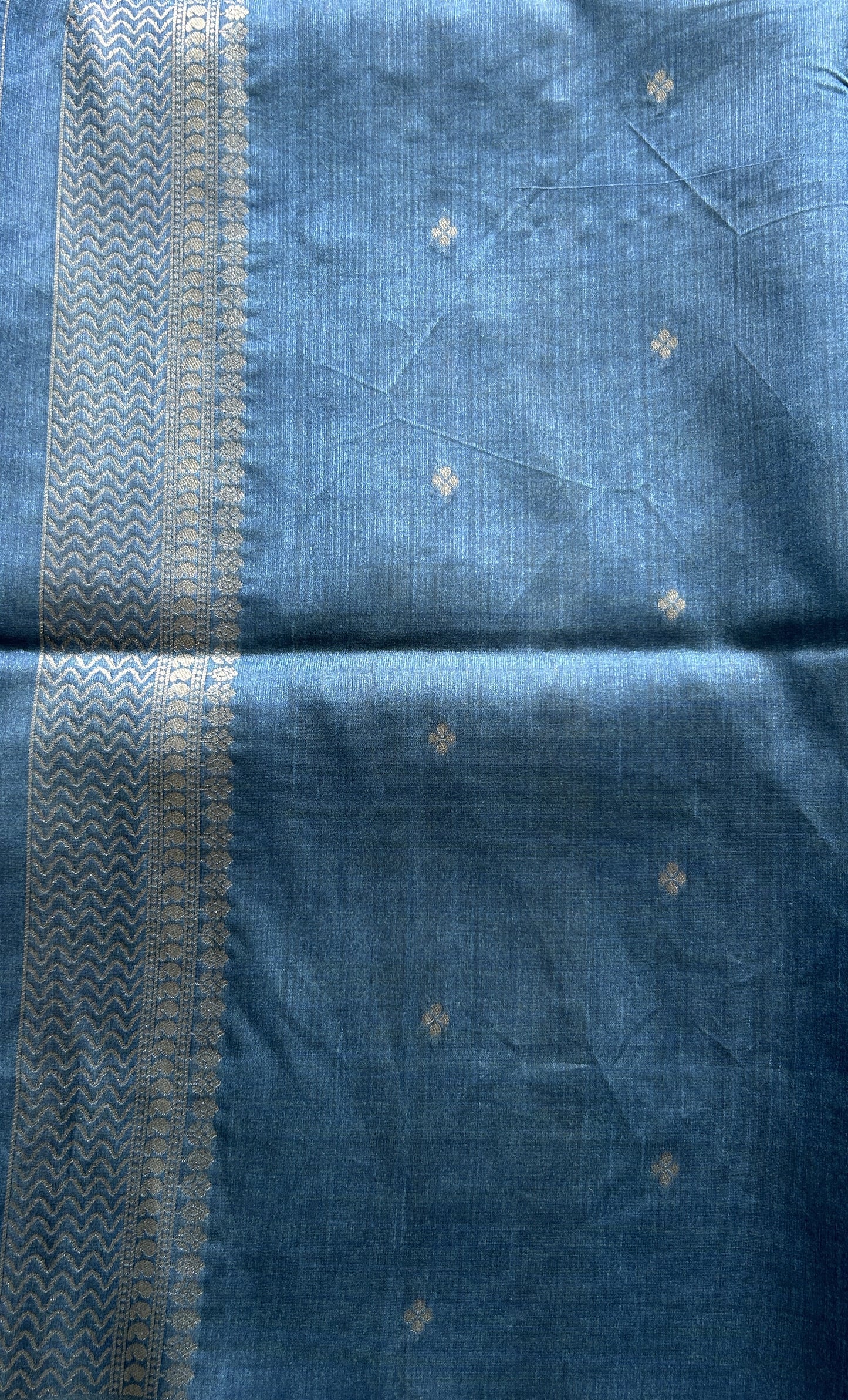 Semi Tussar Saree Ink Blue Colored complemented with a Borderless. - Sampradaya Designer Studio