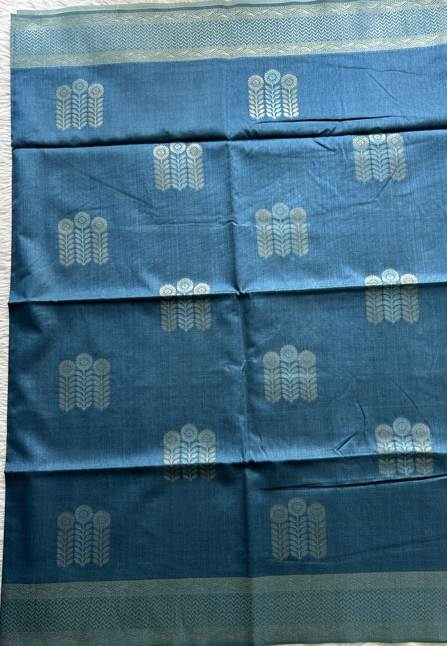 Semi Tussar Saree Ink Blue Colored complemented with a Borderless. - Sampradaya Designer Studio