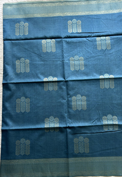 Semi Tussar Saree Ink Blue Colored complemented with a Borderless. - Sampradaya Designer Studio